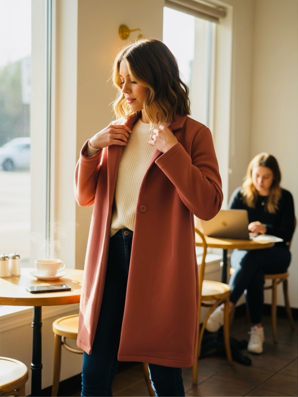 Only Mauve Single-Button Pea Coat
